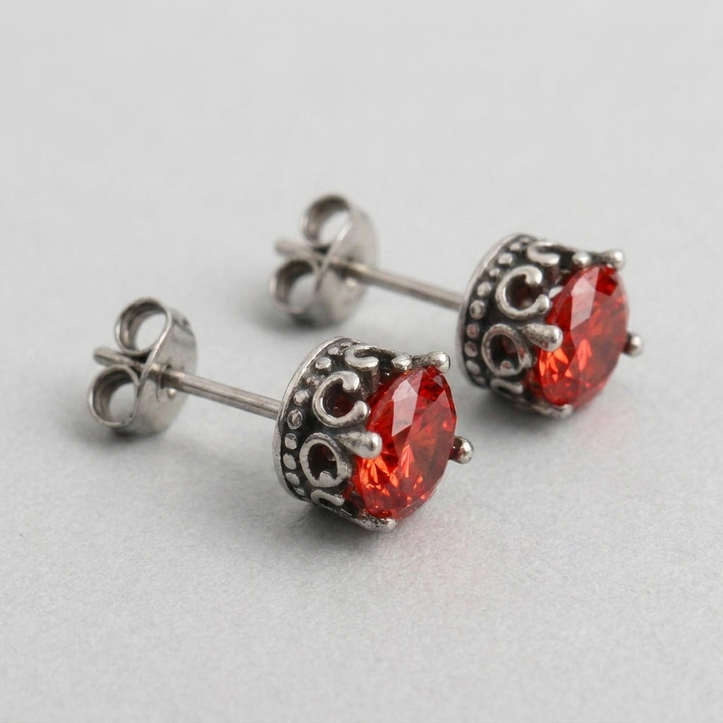 Gothic Red Crystal Round Stud Earrings