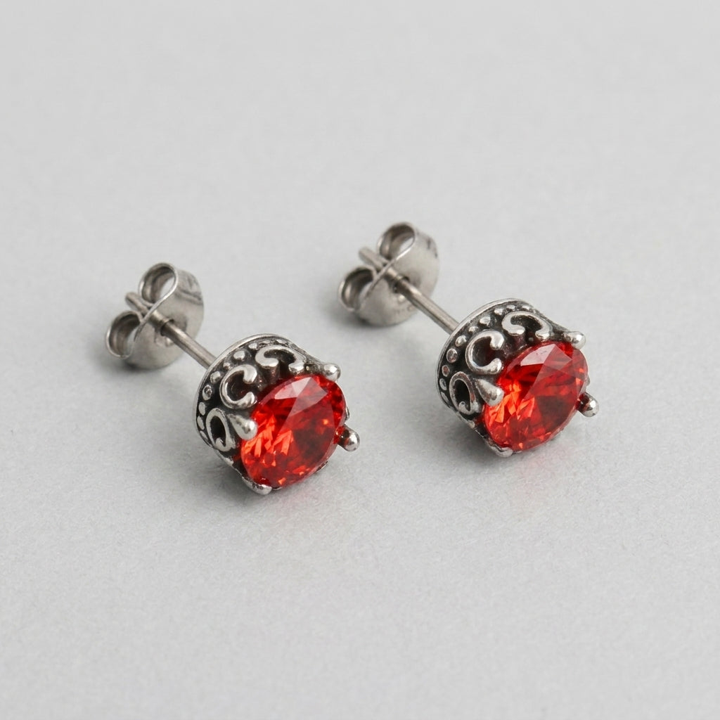 Gothic Red Crystal Round Stud Earrings