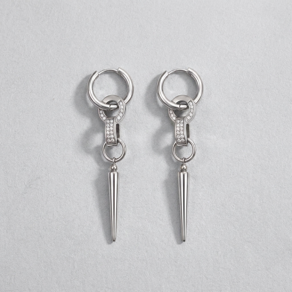 Pave Bar Spike Drop Earrings