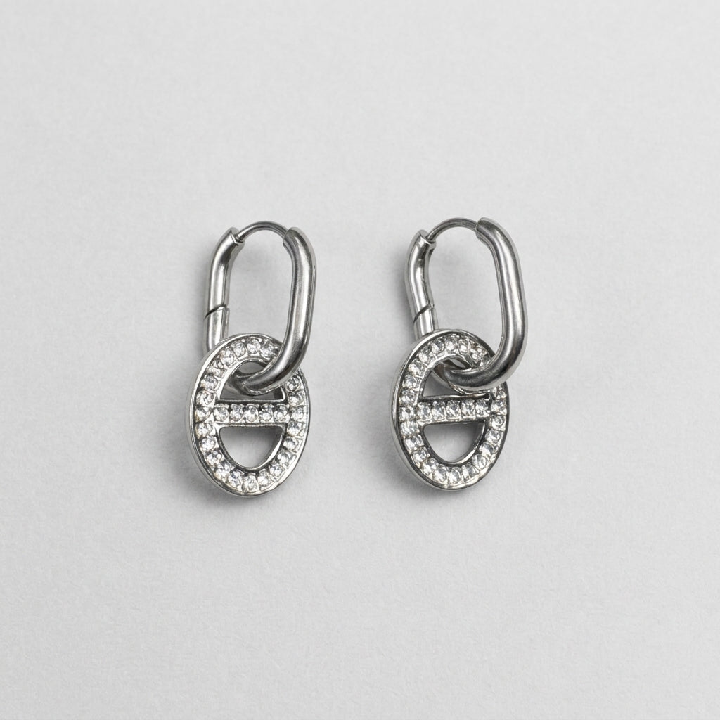 Pave Oval Link Drop Earrings